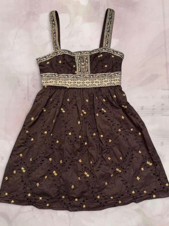Moda International Dresses & Skirts - Moda International Brown Mini Dress with Gold Accents